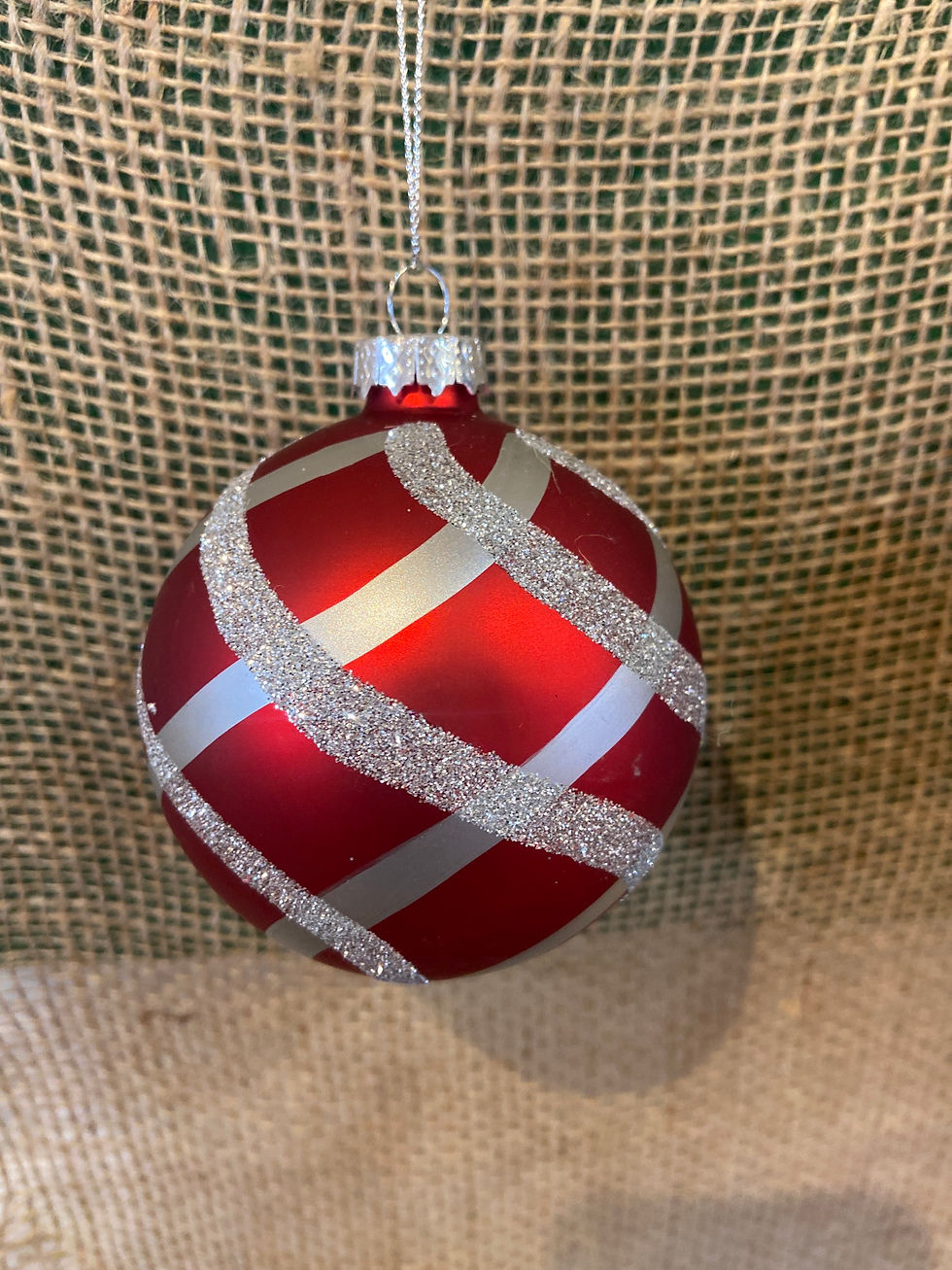 Red/ silver Glass swirl bauble