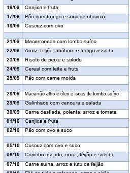 Cardápio Setembro