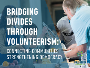 Children and adult volunteers serving an elderly man. 