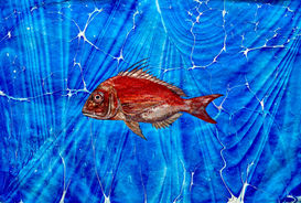 Ebru üzerine akrilik boya ile mercan balığı, Ebru Ayda Aktay Resimler Barış Gülen