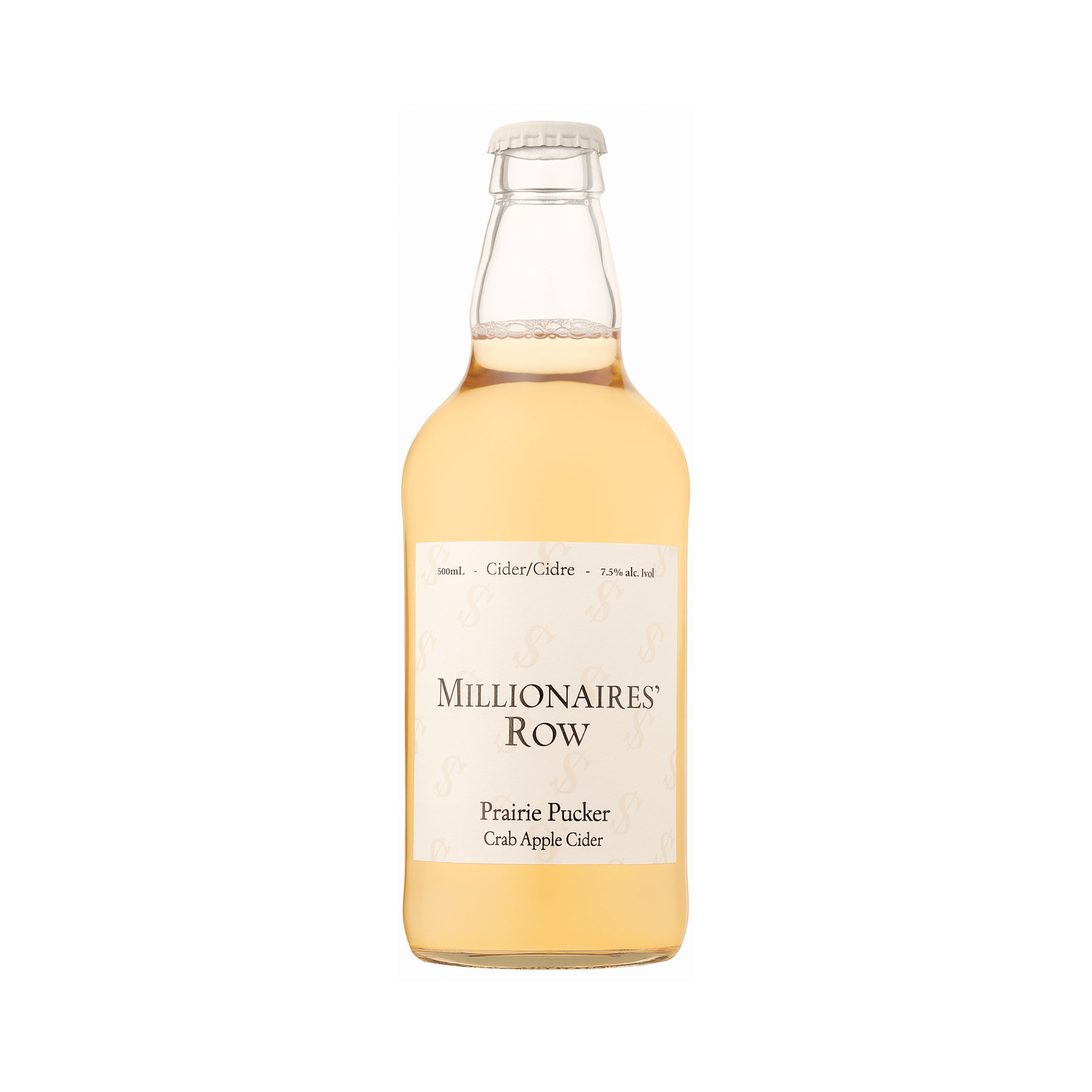 Bottle of Prairie Pucker crab apple cider by Millionaires' Row Cider Co.