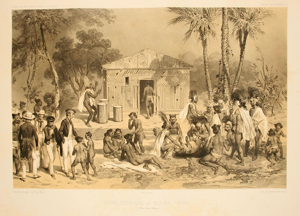 Scène funéraire à Nouka-Hiva, Ernest Goupil - Voyage au Pôle Sud et dans l’Océanie sur les corvettes L’Astrolabe et La Zélée, Jules Dumont d’Urville (Fond public)