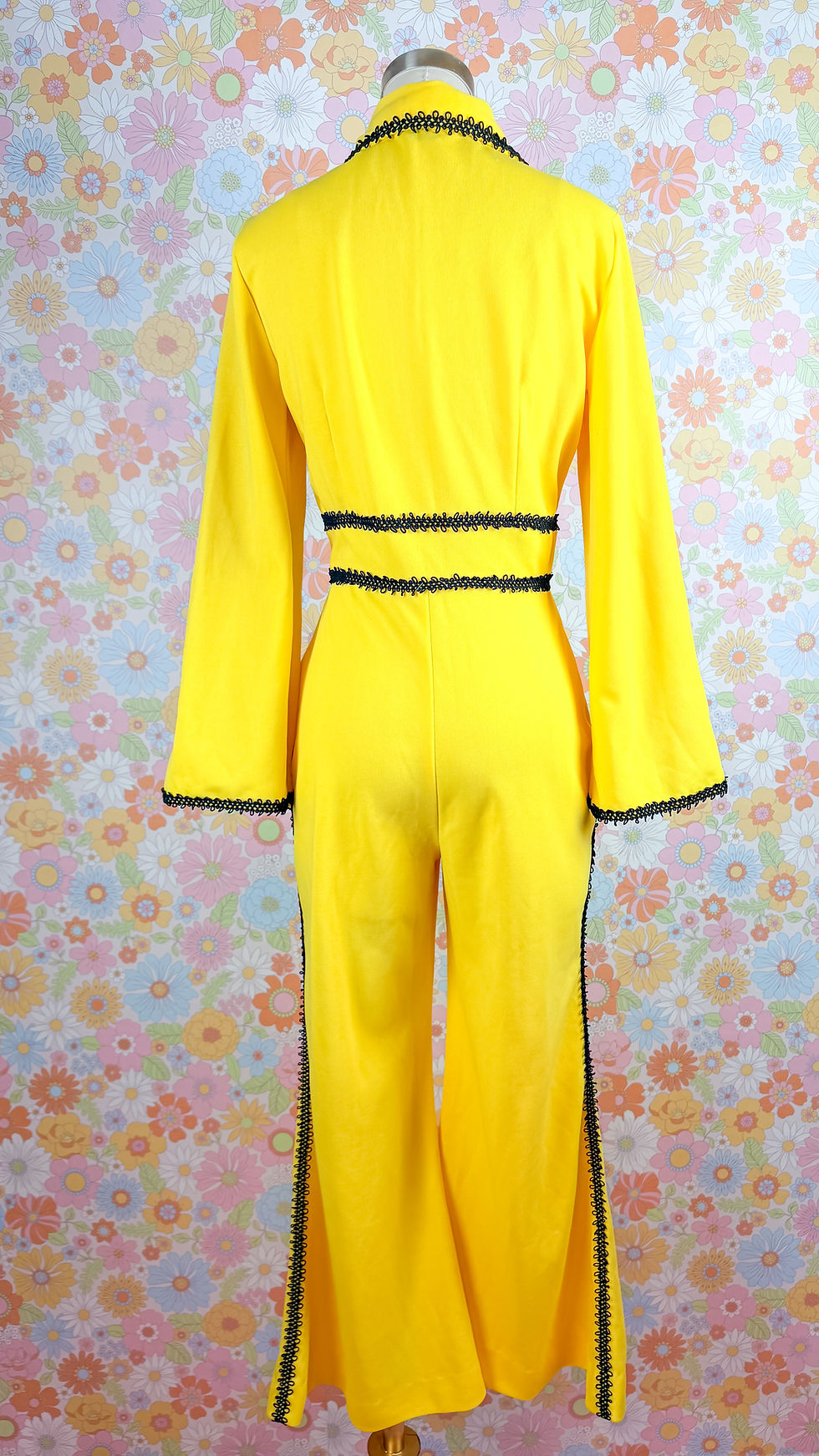Thumbnail: 1970’s Yellow & Black Flare Jumpsuit - M
