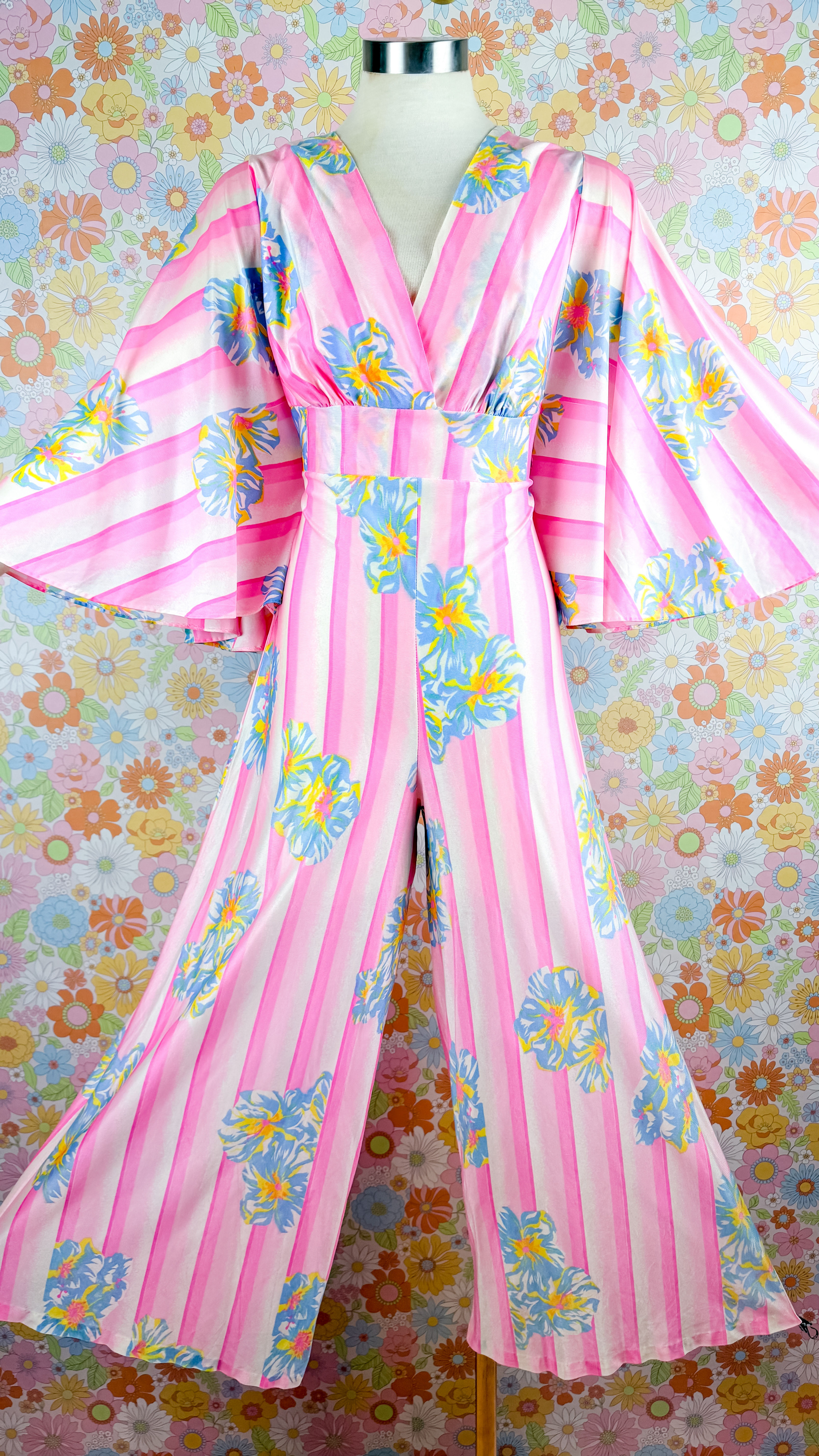 1970’s Pink Floral Caftan Style Jumpsuit - M