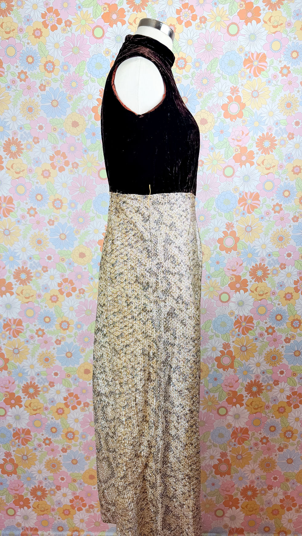 Thumbnail: 1960s Brown Velvet Lurex Jumpsuit - XS/S