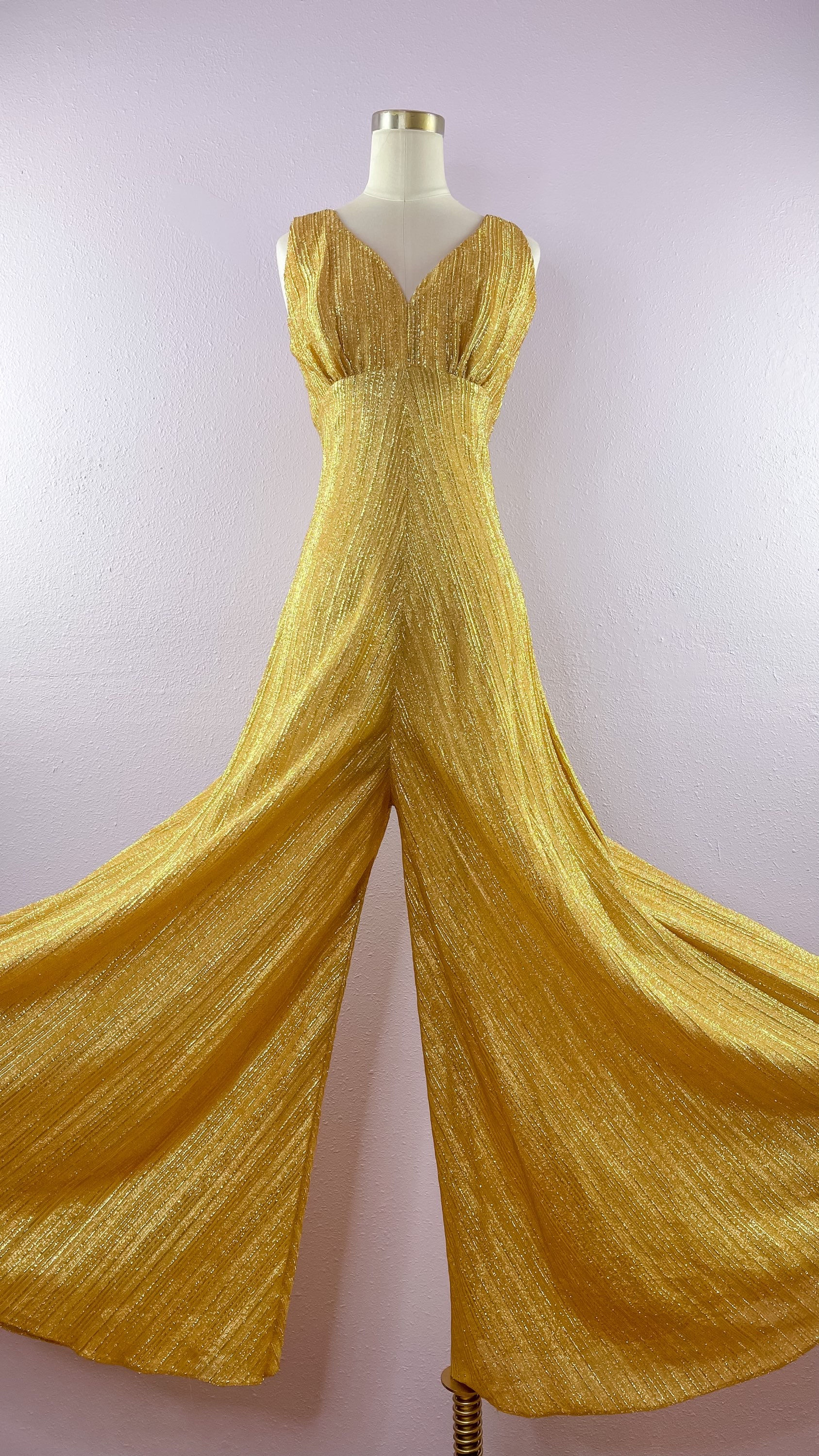 1960’s Golden Shimmer Lurex Elephant Palazzo Disco Jumpsuit