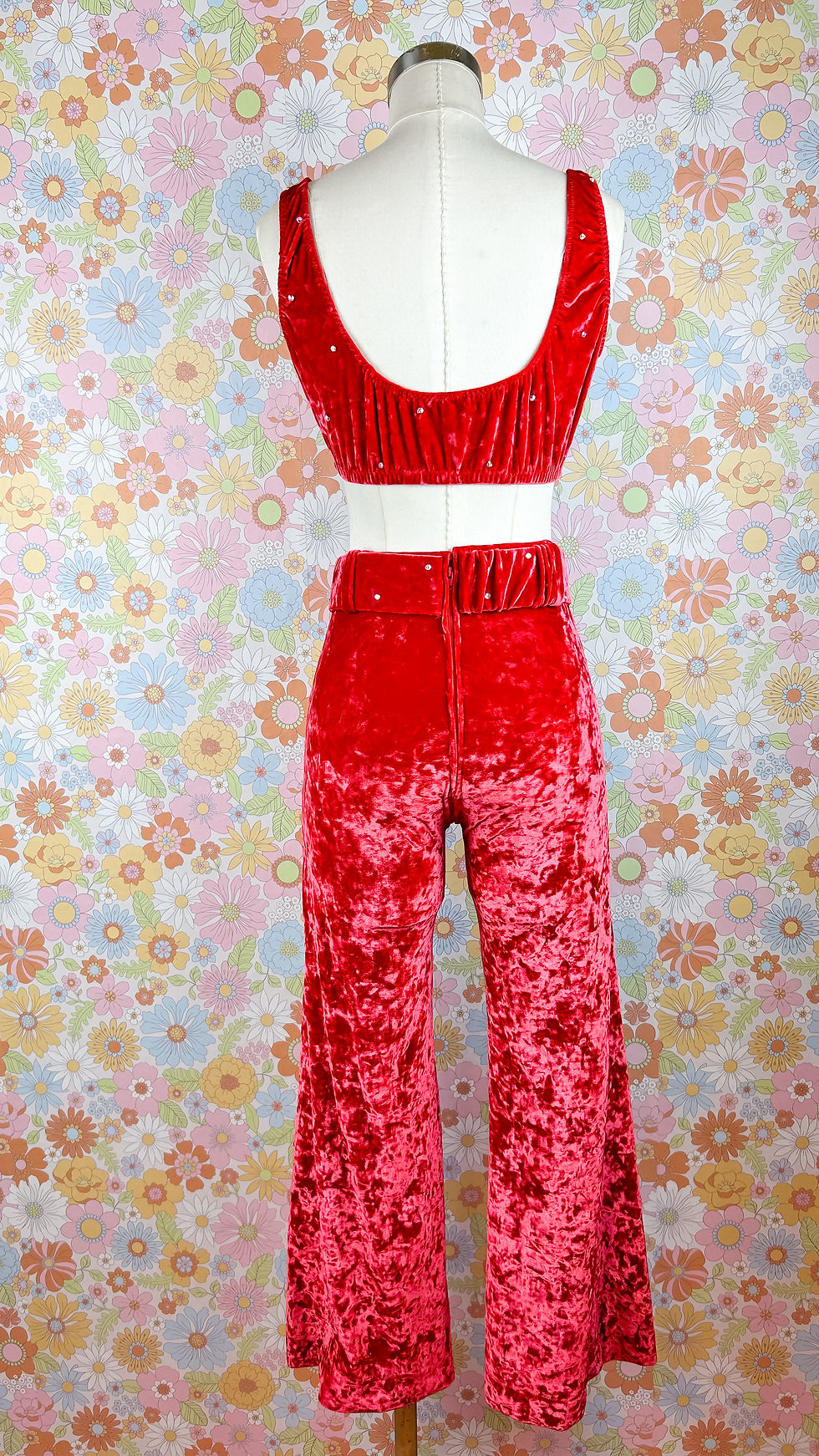 Thumbnail: Vintage Crushed Red Velvet Pant Set - S