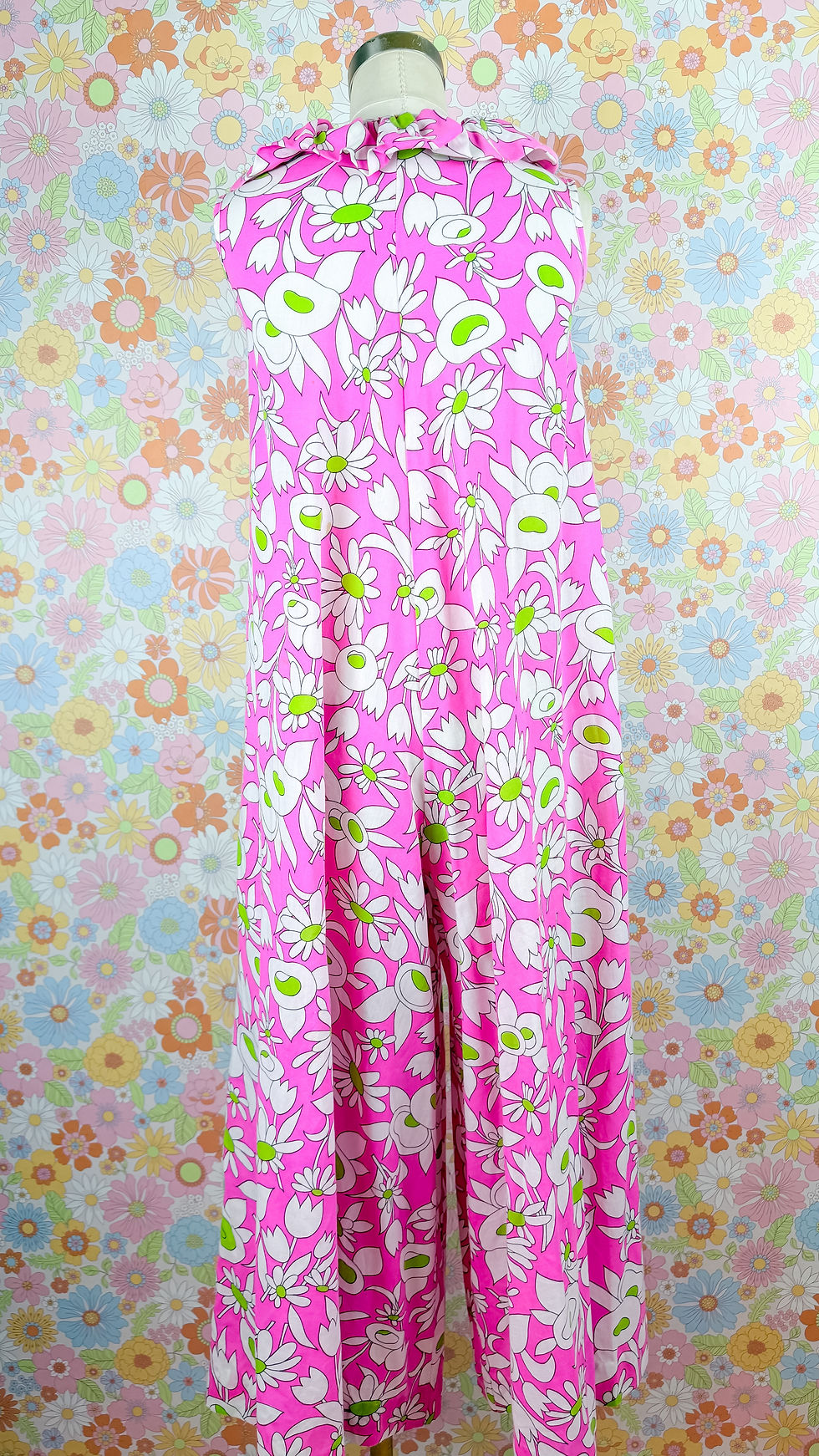 Thumbnail: 1960’s Pink Daisy Palazzo Jumpsuit - S