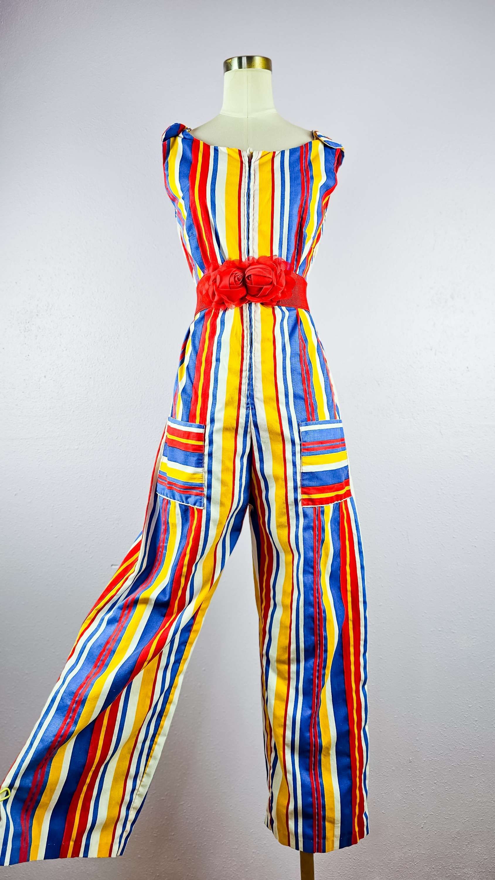 1970's Primary Color Stripe Wide Leg Jumpsuit