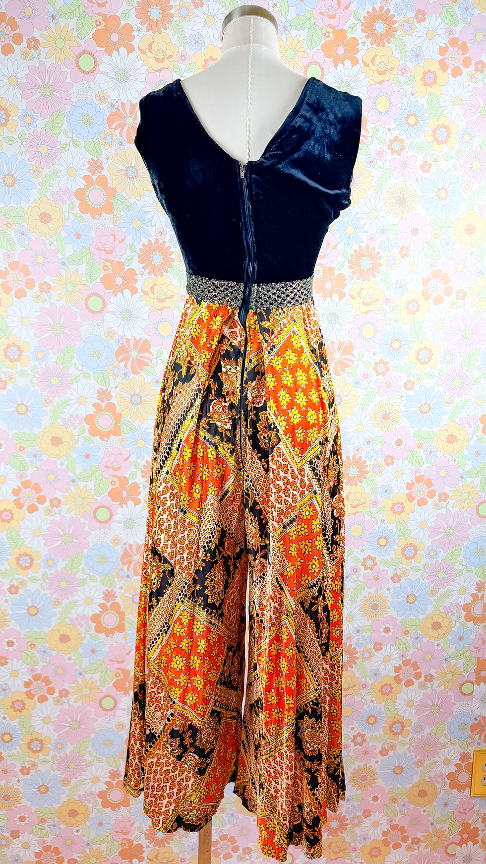 Thumbnail: 1970’s Super Palazzo Floral Patchwork Jumpsuit - XS