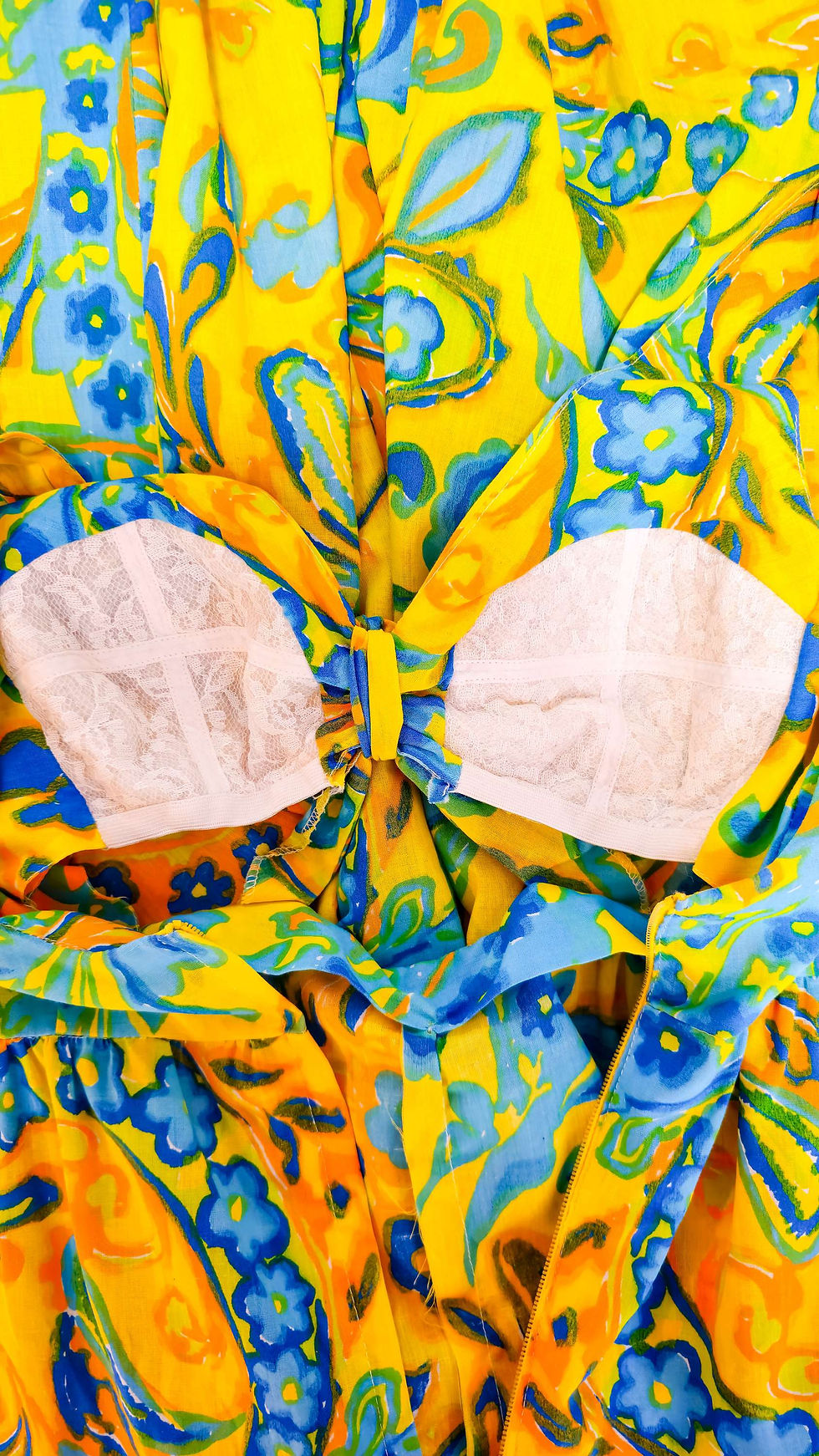 Thumbnail: 1970's Psychedelic Yellow & Blue Cut Out Keyhole Palazzo Jumpsuit