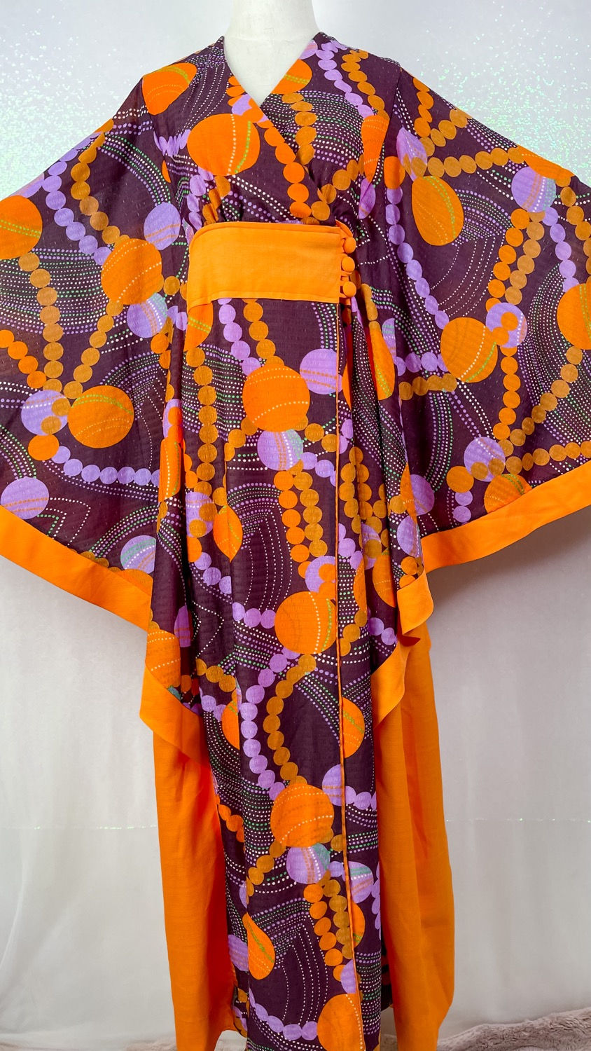 Thumbnail: 1970’s Plum and Orange Funky Print Kaftan