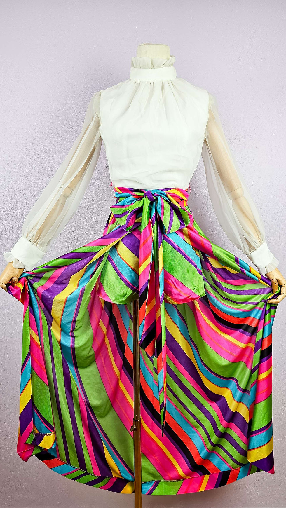 1960's 3 PC Rainbow Playsuit w Skirt & Belt