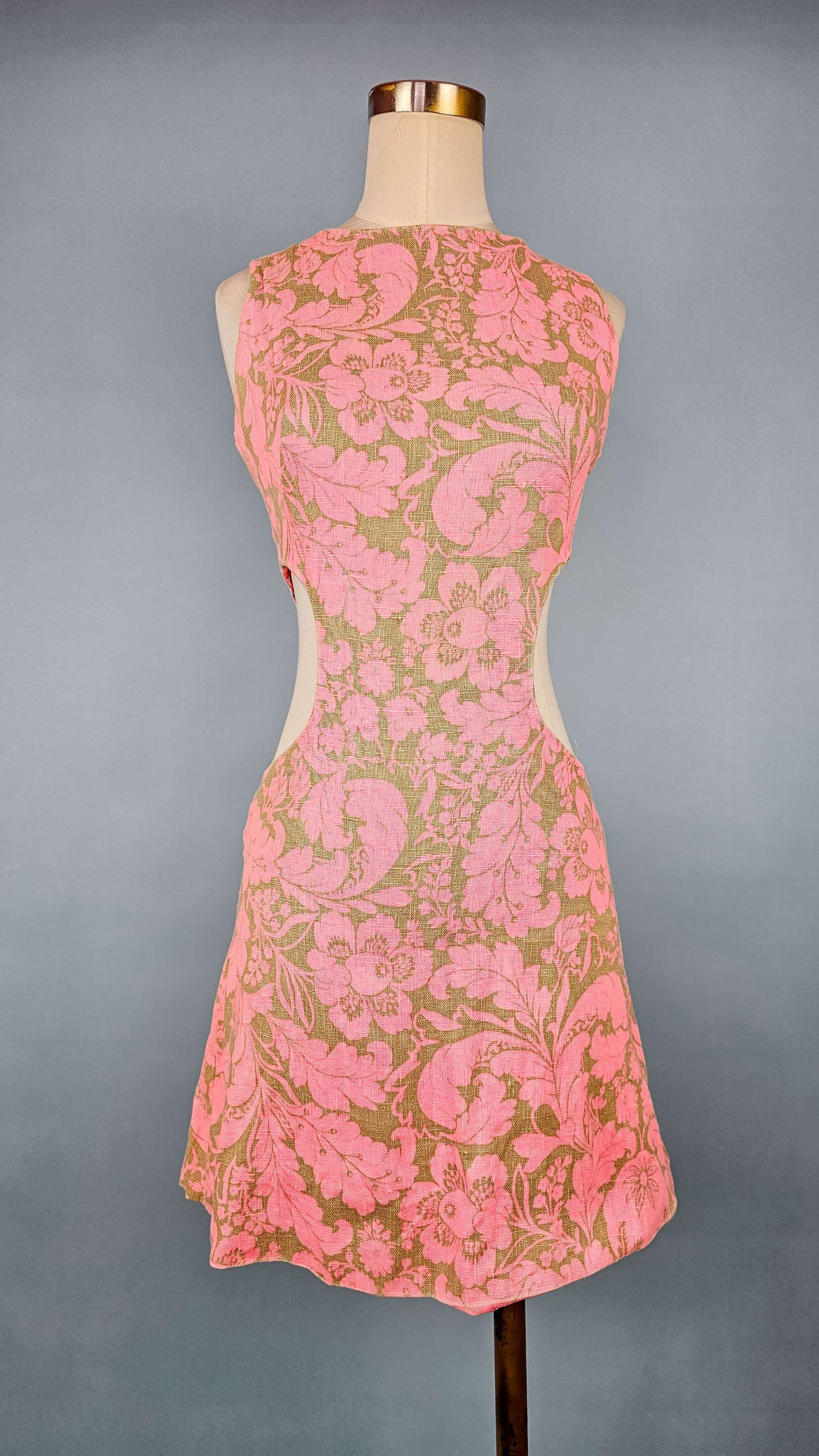 1970's Pink Floral Cut Out Mini Dress