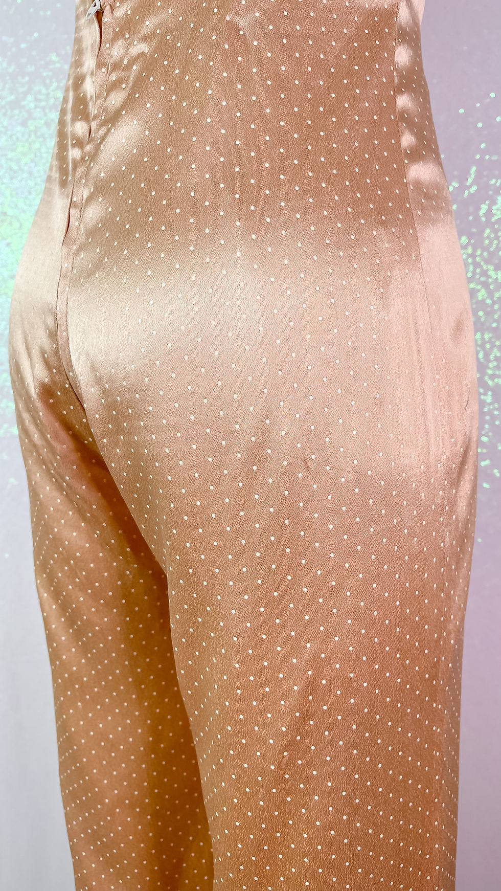 Thumbnail: 1970’s Gold Polka Dot Satin Disco Halter Jumpsuit