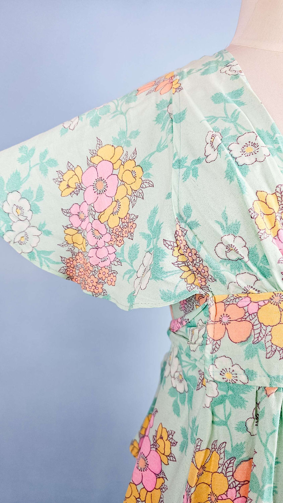 Thumbnail: 1970's Pastel Flutter Floral Maxi