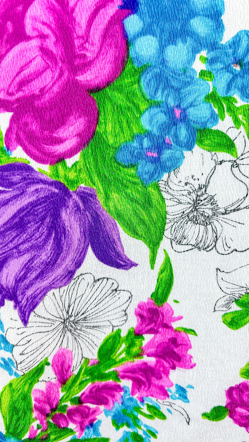Thumbnail: 1970’s Dayglow Floral Barkcloth Dress - L