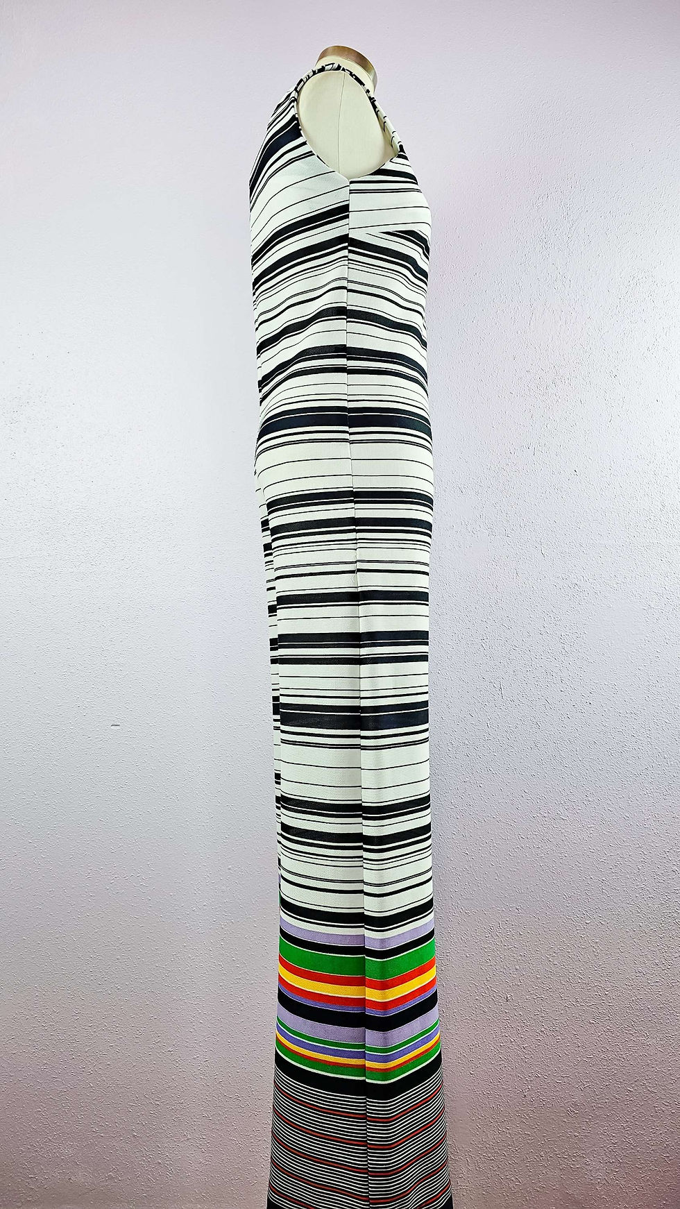 Thumbnail: 1970's Rainbow Stripe Black & White Wise Leg Jumpsuit