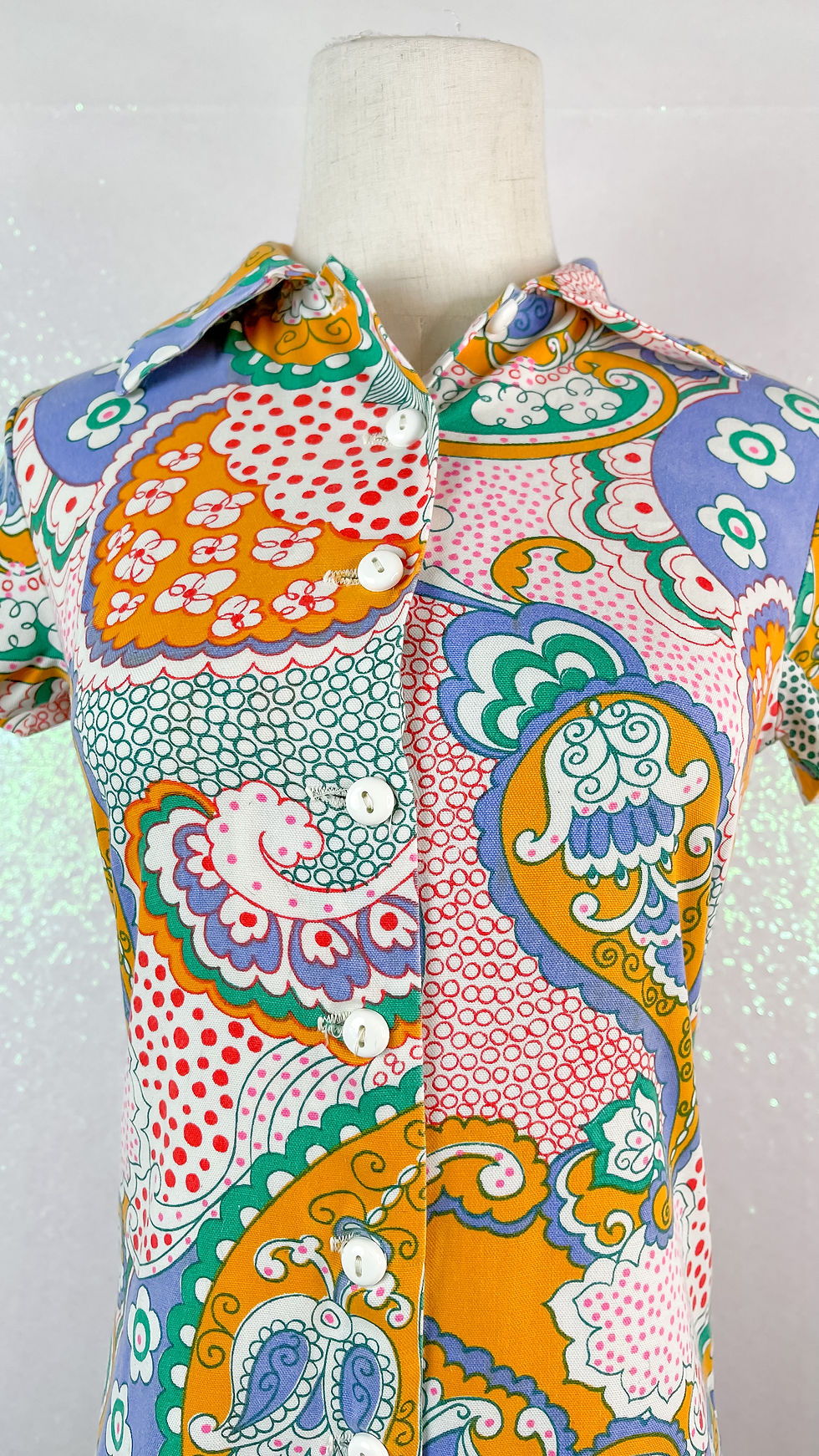 Thumbnail: 1970’s Psychedelic Pointed Collar Button Down Romper