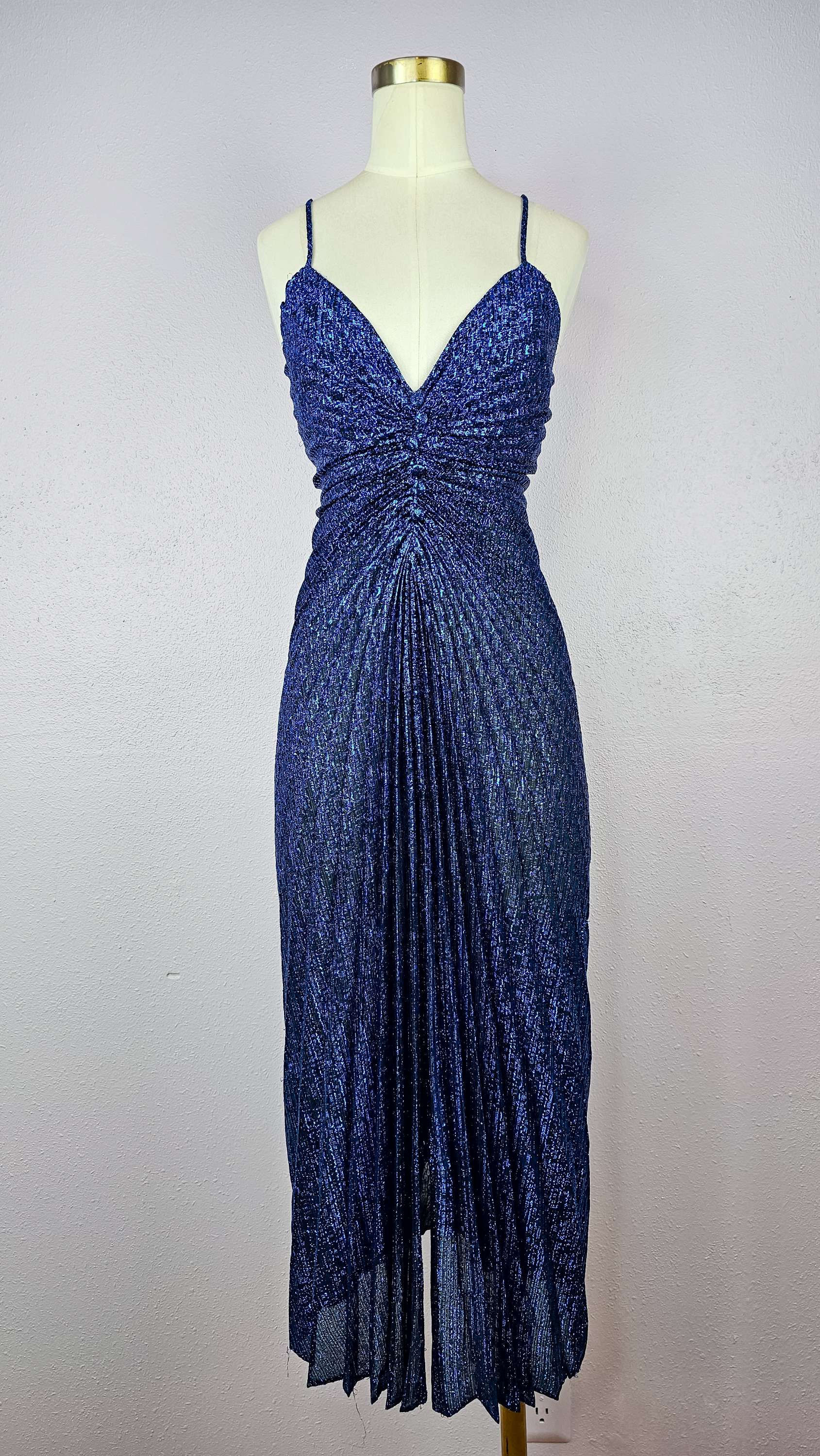 1980's Blue Lurex Shimmer Accordion Pleat Dress