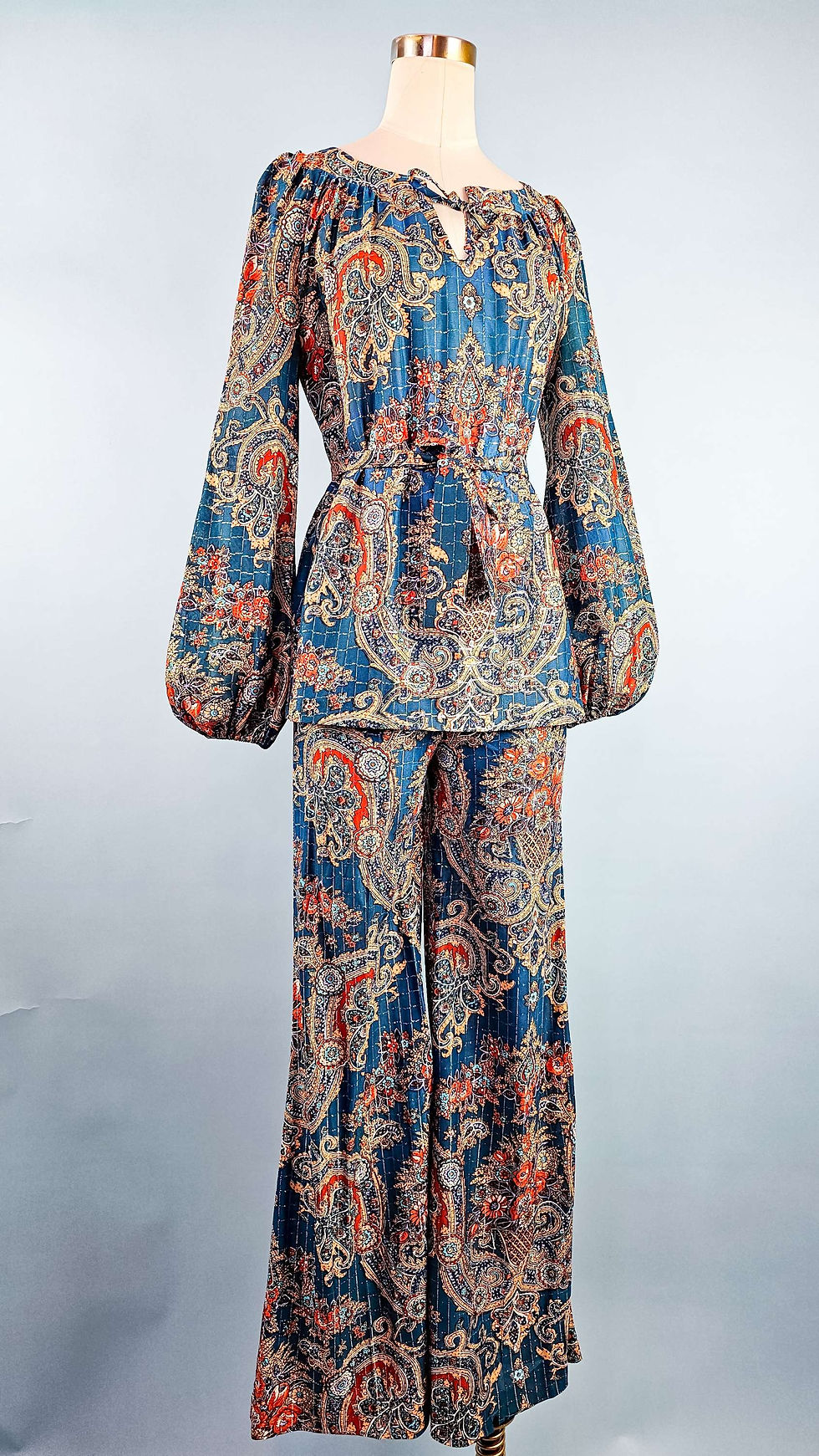 Thumbnail: 1970's Paisley Groovy Balloon Sleeve Palazzo Pant Set