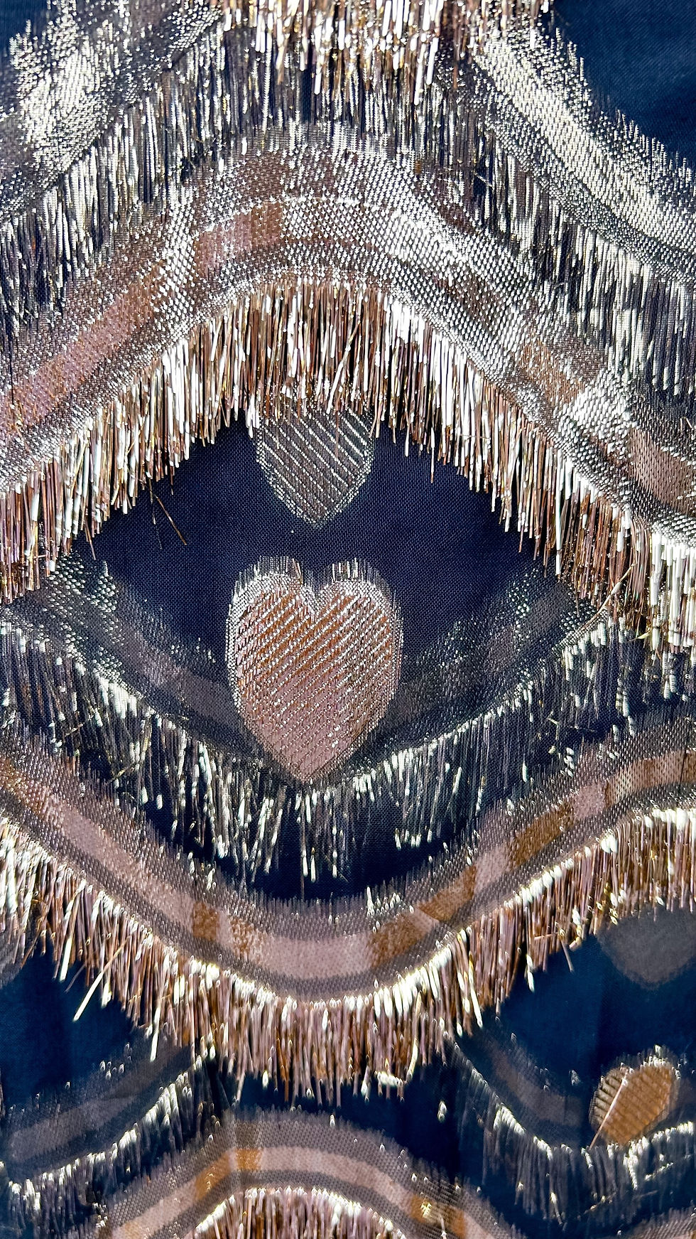 Thumbnail: 1970’s Handmade Gold & Black Hearts & Fringe Dress