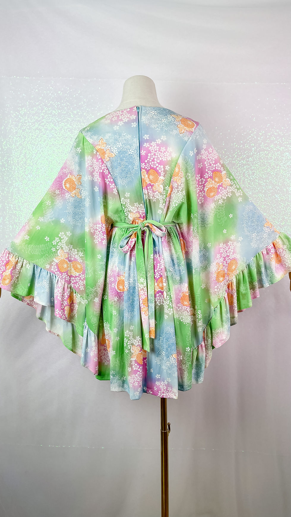 Thumbnail: 1970’s Floral Watercolor Angel Sleeve Mini Dress