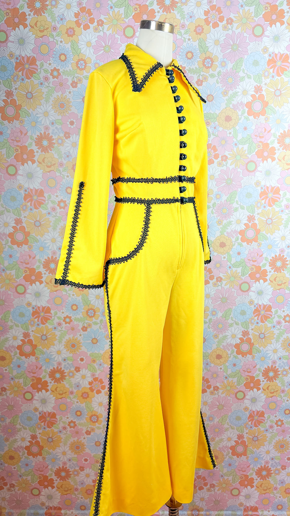 Thumbnail: 1970’s Yellow & Black Flare Jumpsuit - M