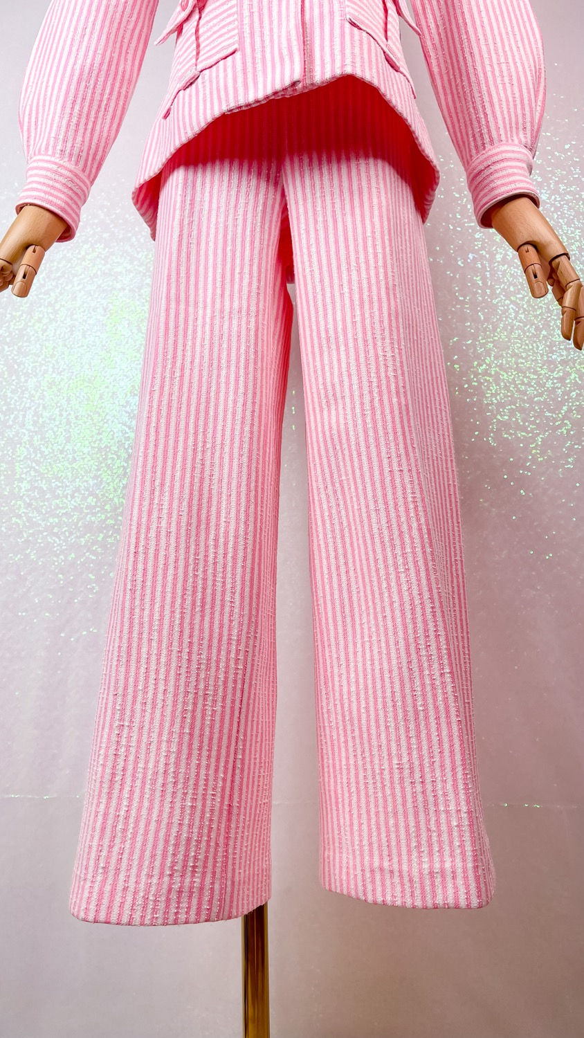 Thumbnail: 1970s Pink Pinstripe Seersucker Two Piece Pant Set