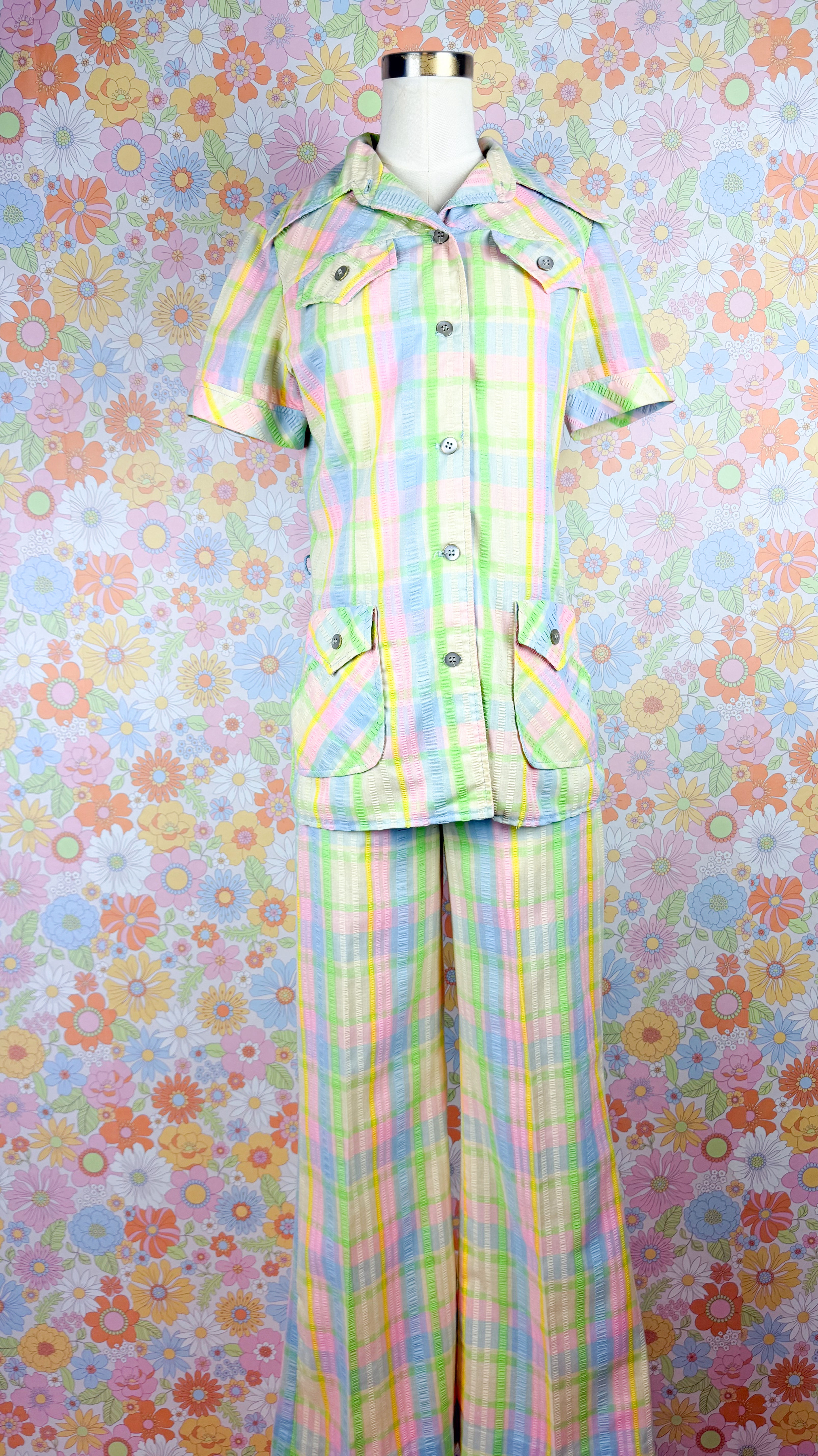 1970’s Pastel Plaid Pant Set - S