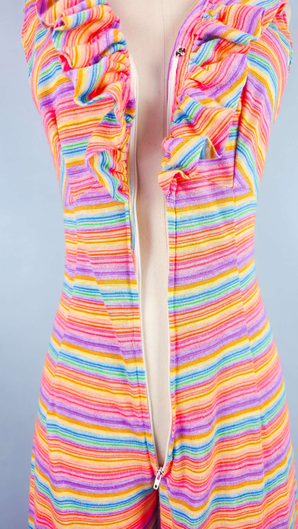 Thumbnail: 1970's Rainbow striped Ruffle Wide Leg Jumpsuit