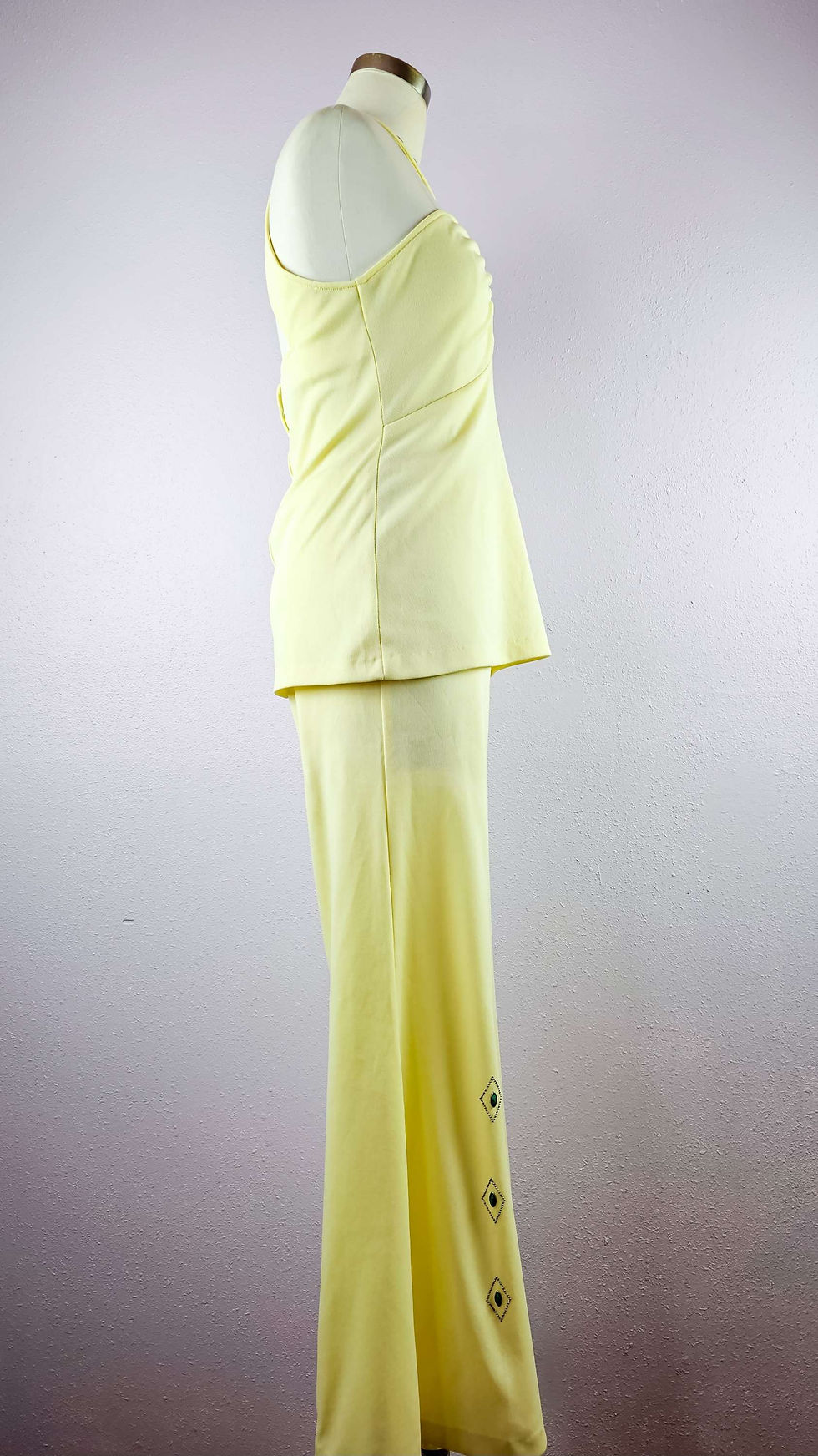 Thumbnail: 1970's Pale Yellow 2 Piece Flared Disco Pant Set