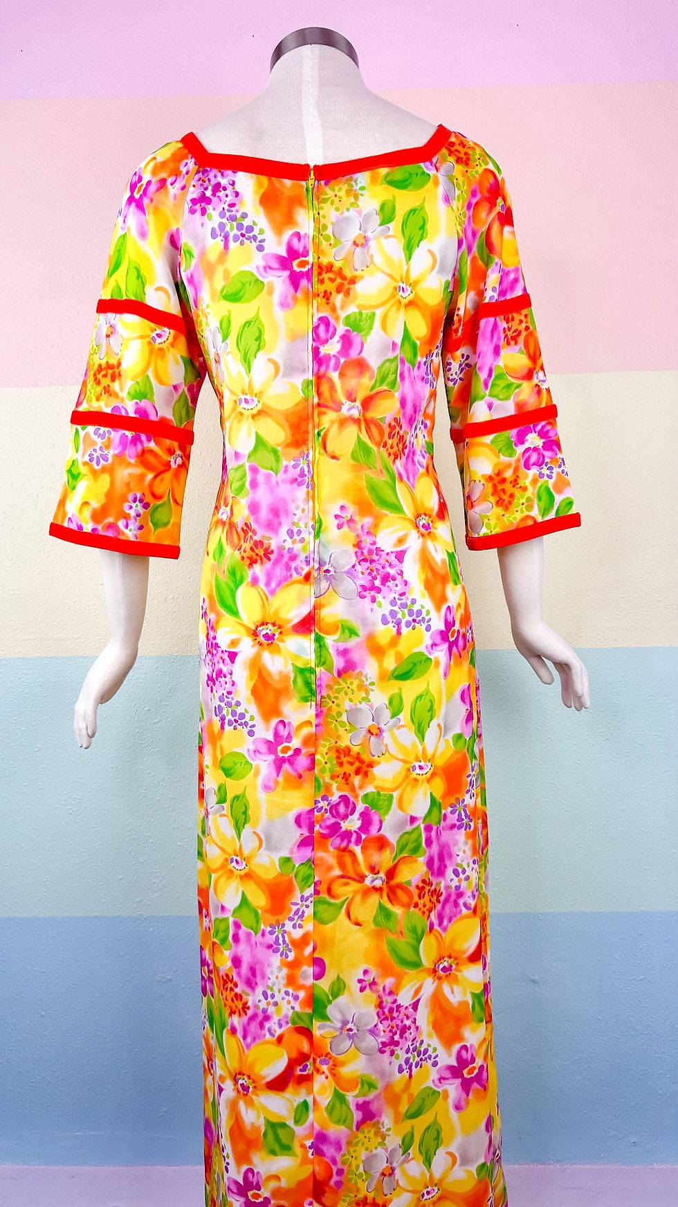 Thumbnail: 1970’s Tropical Orange Wide Sleeve Maxi