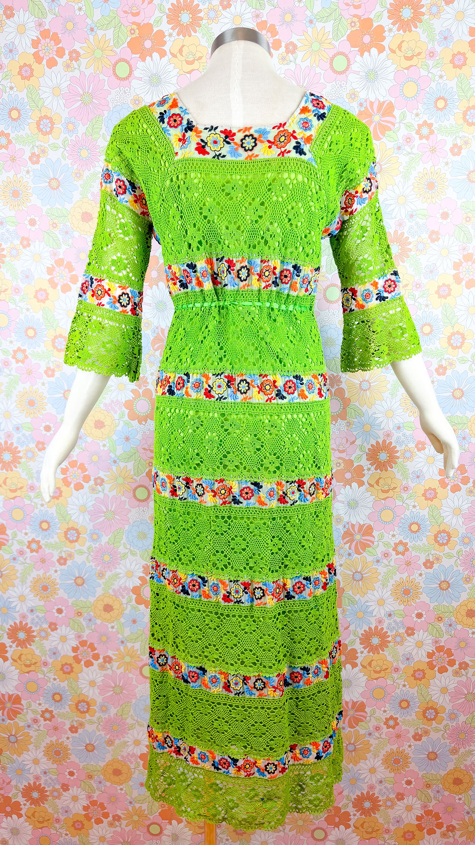Thumbnail: 1970’s Crochet & Embroidered Maxi Dress - S/M