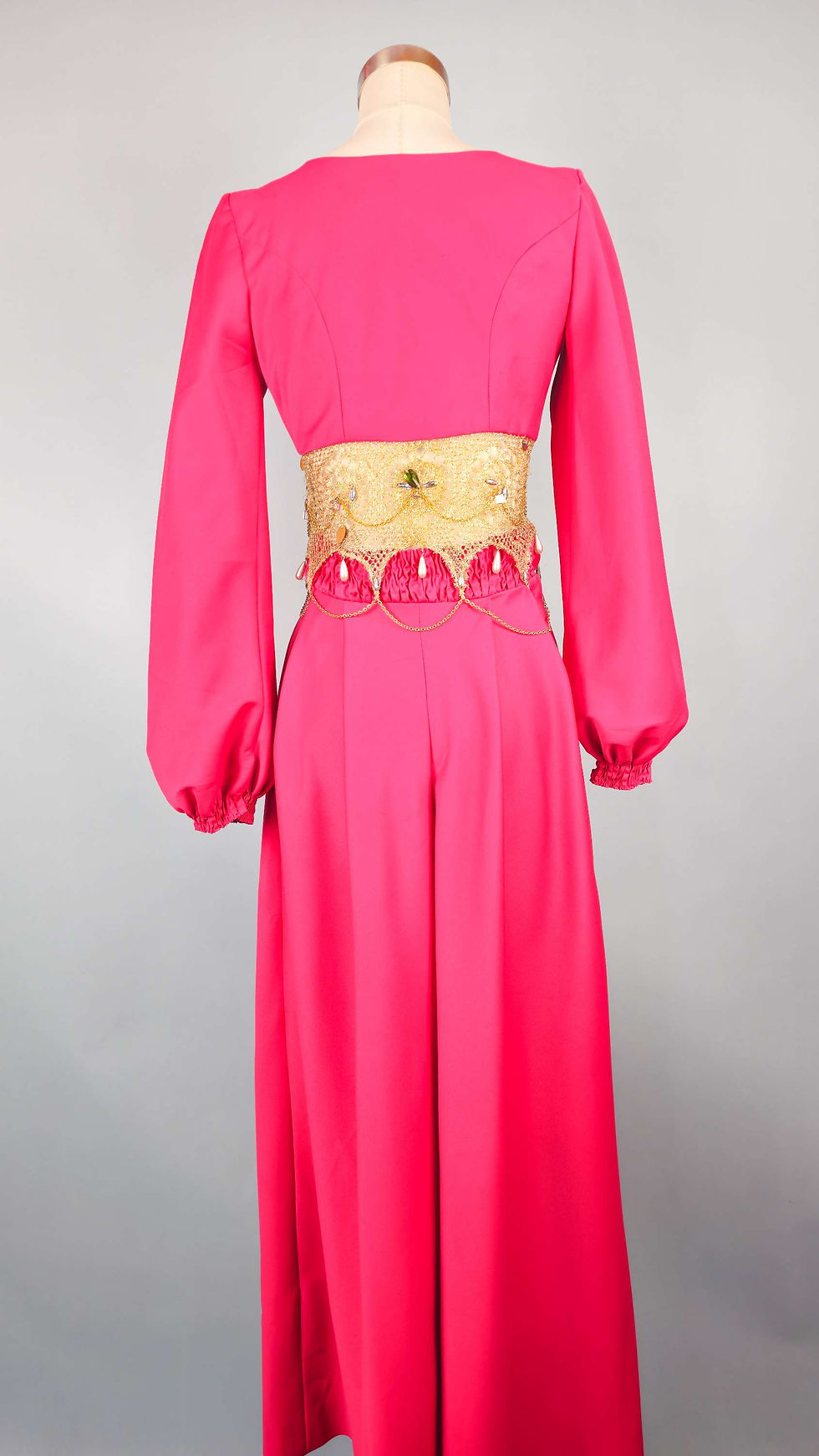 Thumbnail: 1970's Fuschia Palazzo Gold Cropped Jeweled Palazzo Jumpsuit
