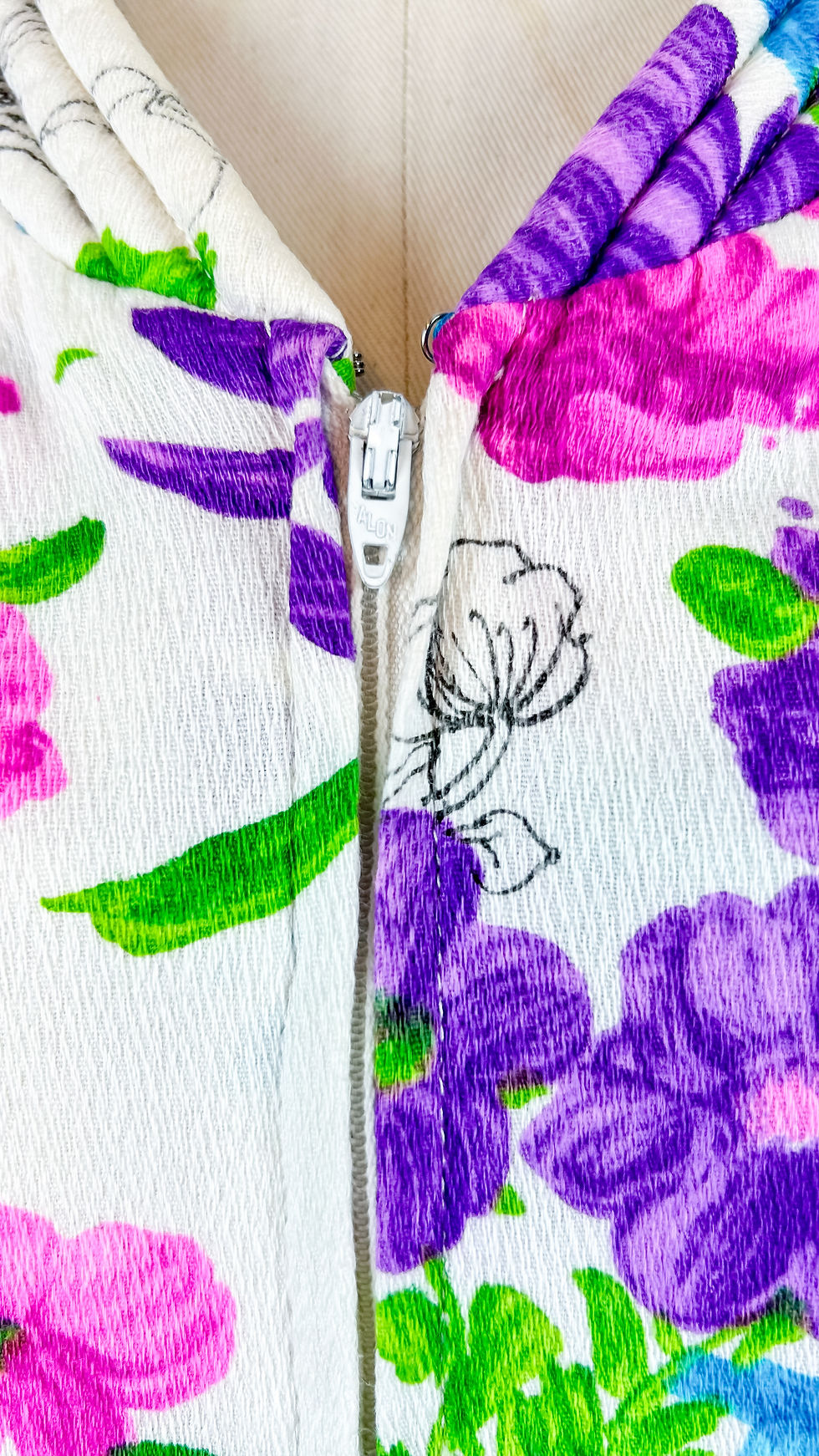 Thumbnail: 1970’s Dayglow Floral Barkcloth Dress - L