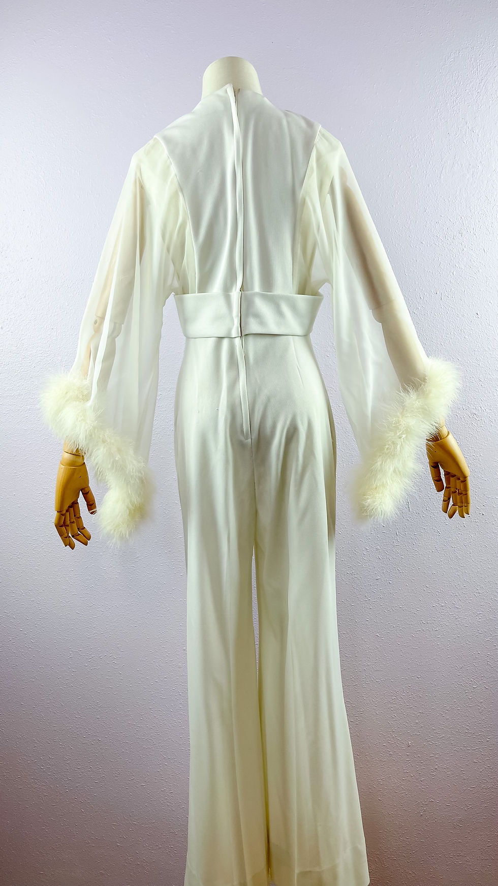 Thumbnail: 1970’s Sheer Angel Marabou Sleeve Wide Leg Jumpsuit