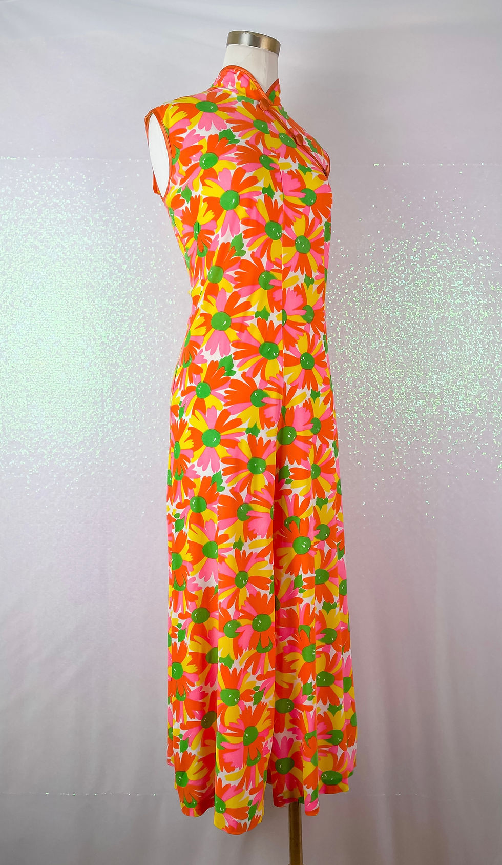Thumbnail: 1960’s Orange Flower Power Mandarin Collar Jumpsuit