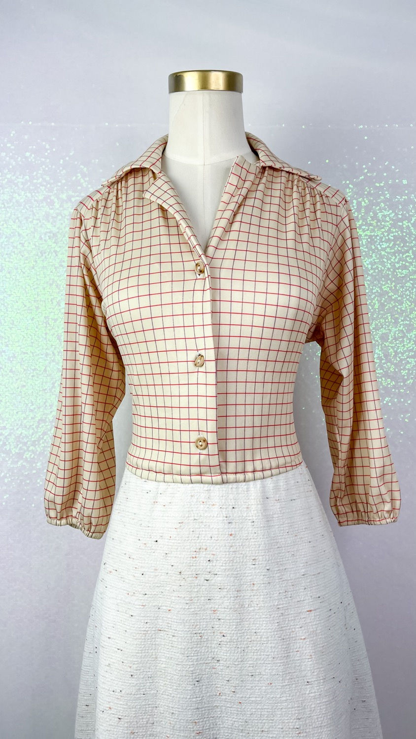 Thumbnail: 1960’s Mod Beige Windowpane Midi Dress