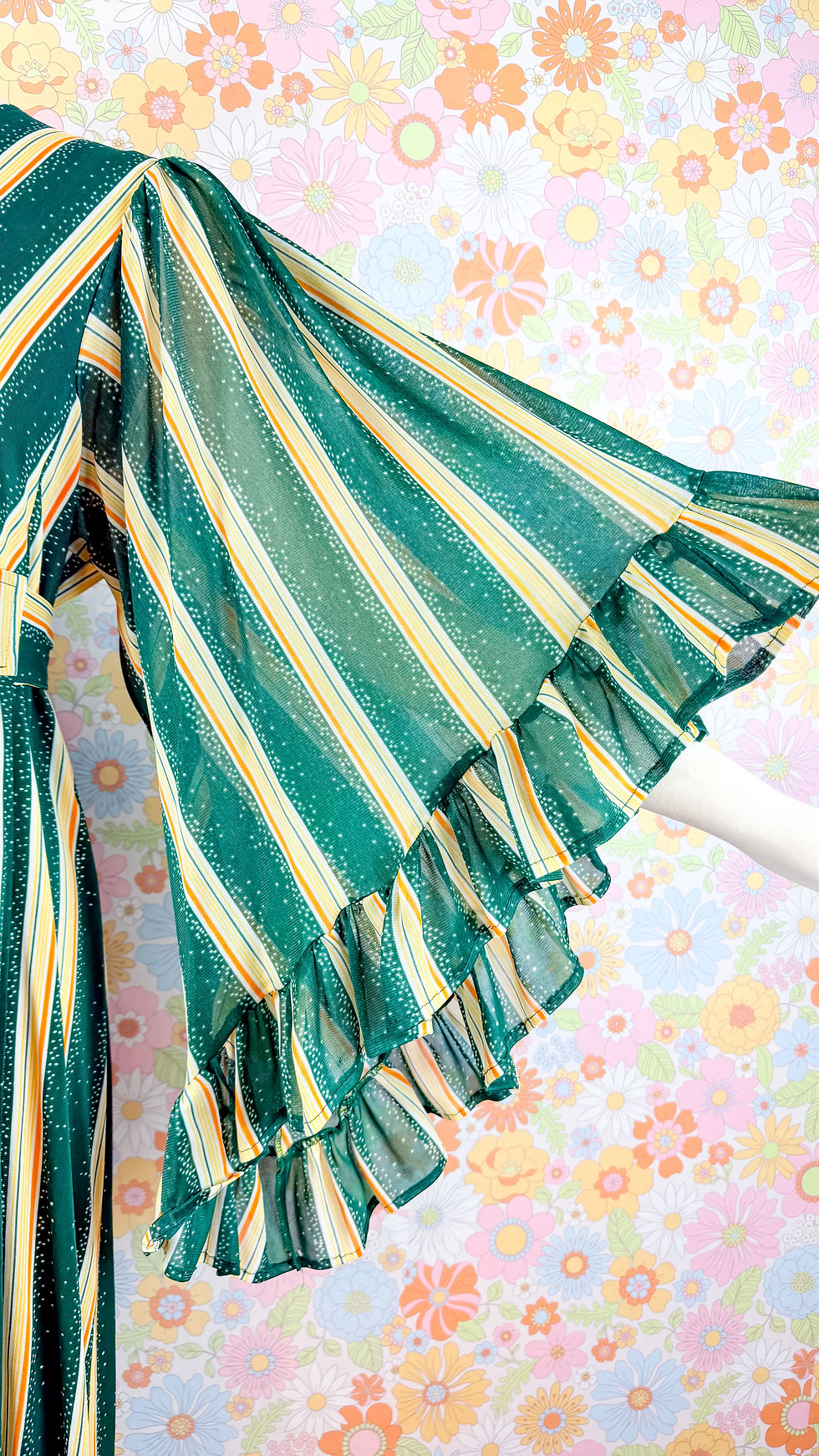 Thumbnail: 1970’s Striped Green Angel Sleeve Maxi - S/L