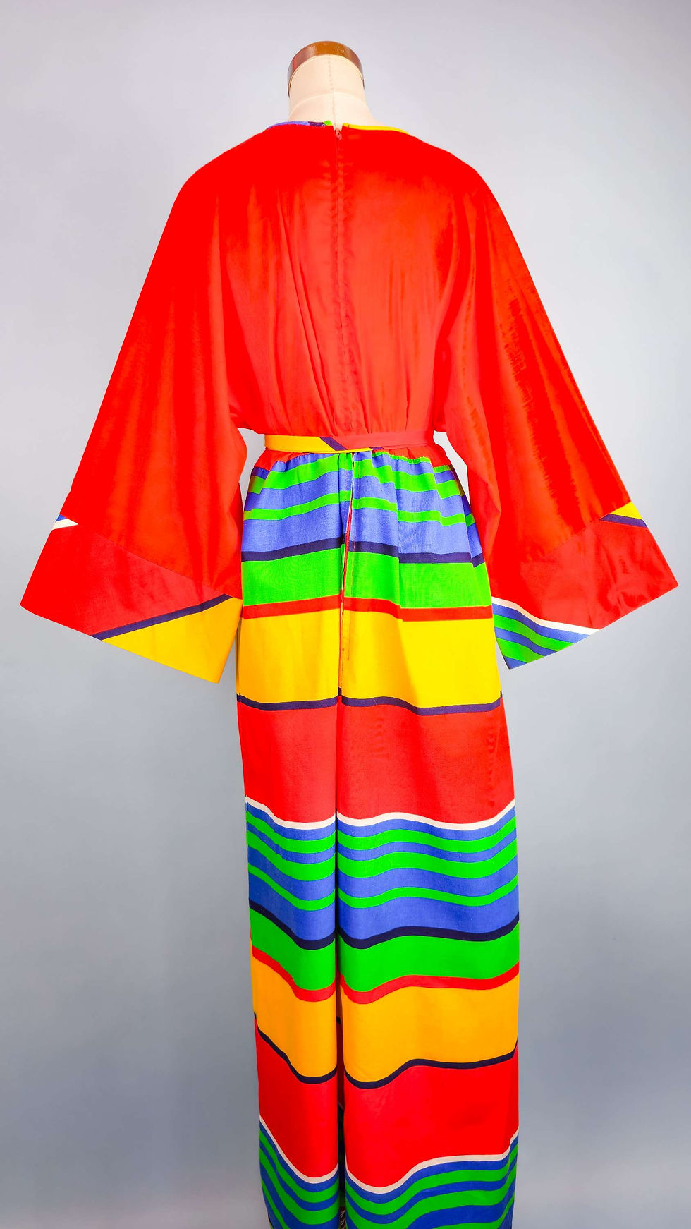 Thumbnail: 1970's Rainbow Cotton Wide Sleeve Maxi