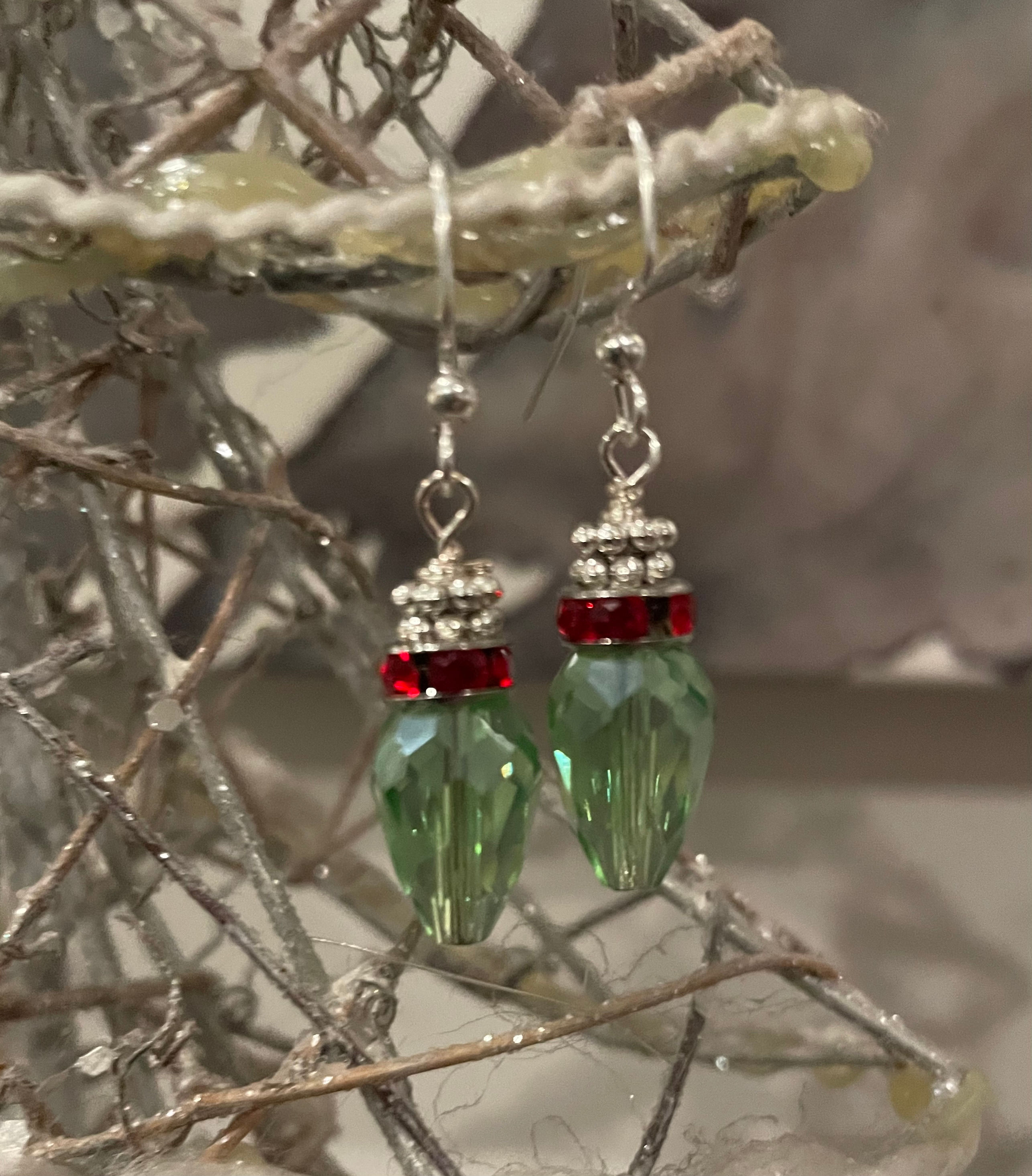 Green XMas Light Earrings