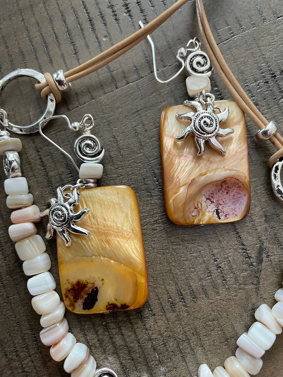Thumbnail: Amber & Purple Shell Necklace/Earrings