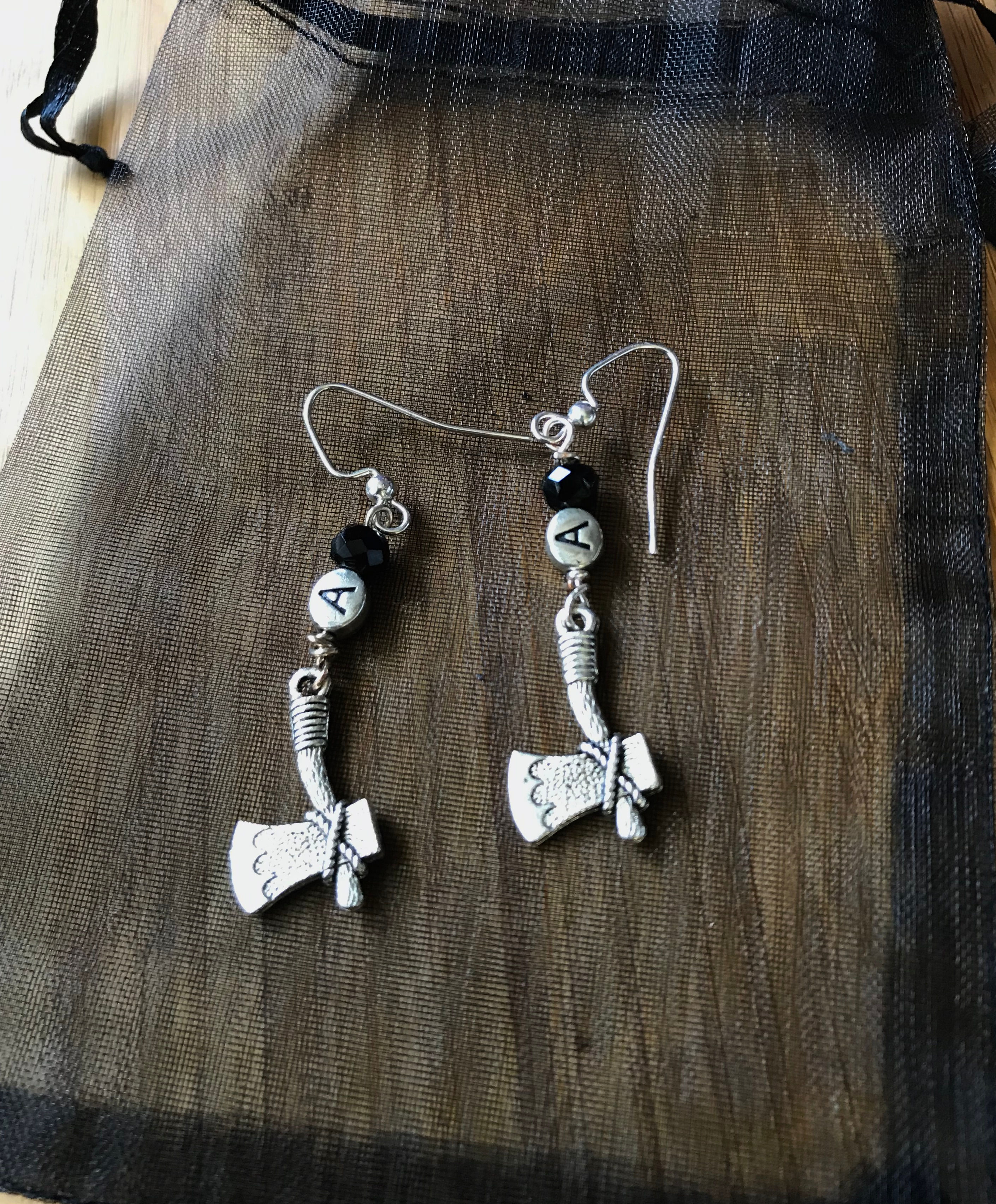 Onyx & Silver Axe Dangles