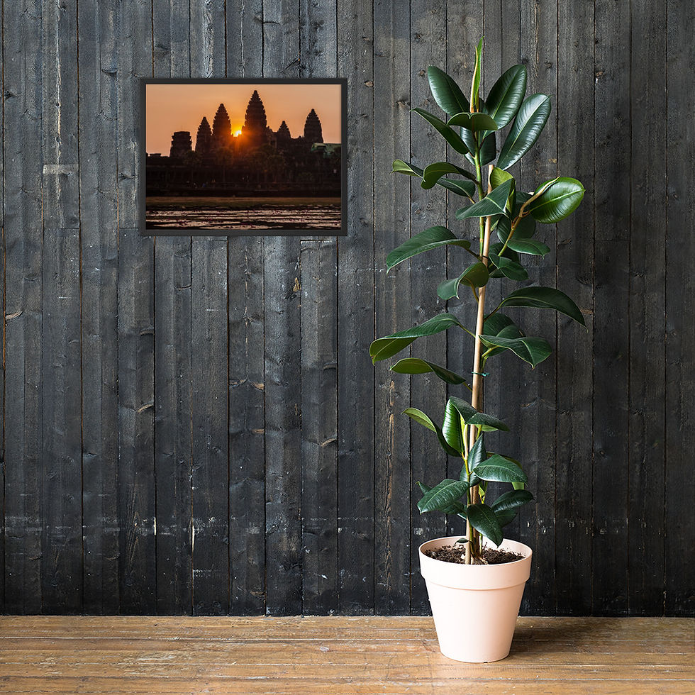 Thumbnail: Framed poster of sunset behind building silhouettes and a plant