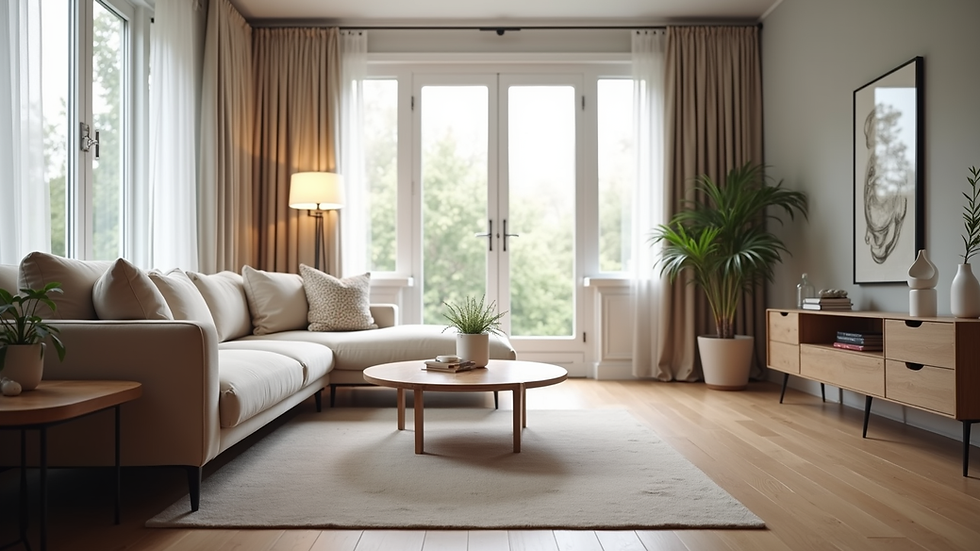 Eye-level view of a clean and organized living room