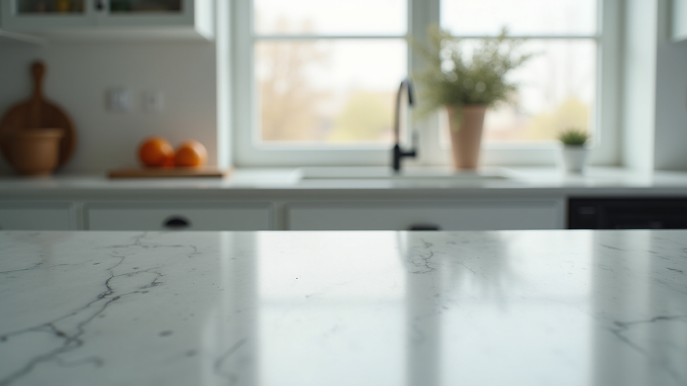 Close-up view of a sparkling clean kitchen countertop