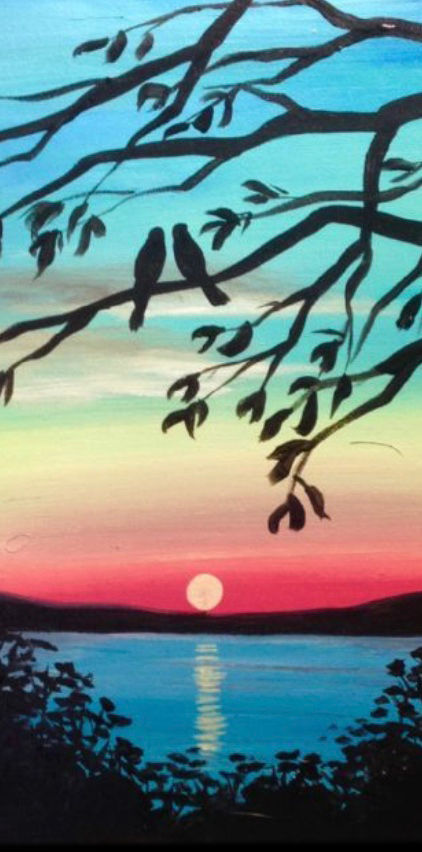 BIRDS IN A TREE SUNSET