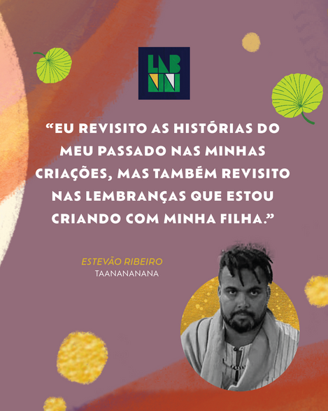Postagem de instagram com frase do consutlor Estvão Ribeiro, com foto e fundo dourado e ilustração de acariçoba verde