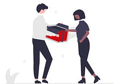 A man walks past a woman carrying a box